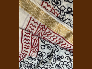 PAREO A DECOR FLORAL BEIGE ET NOIR